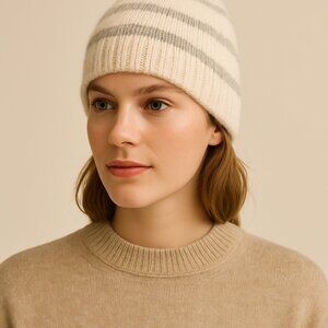 Hand-knit beanie in a a soft, fuzzy yarn